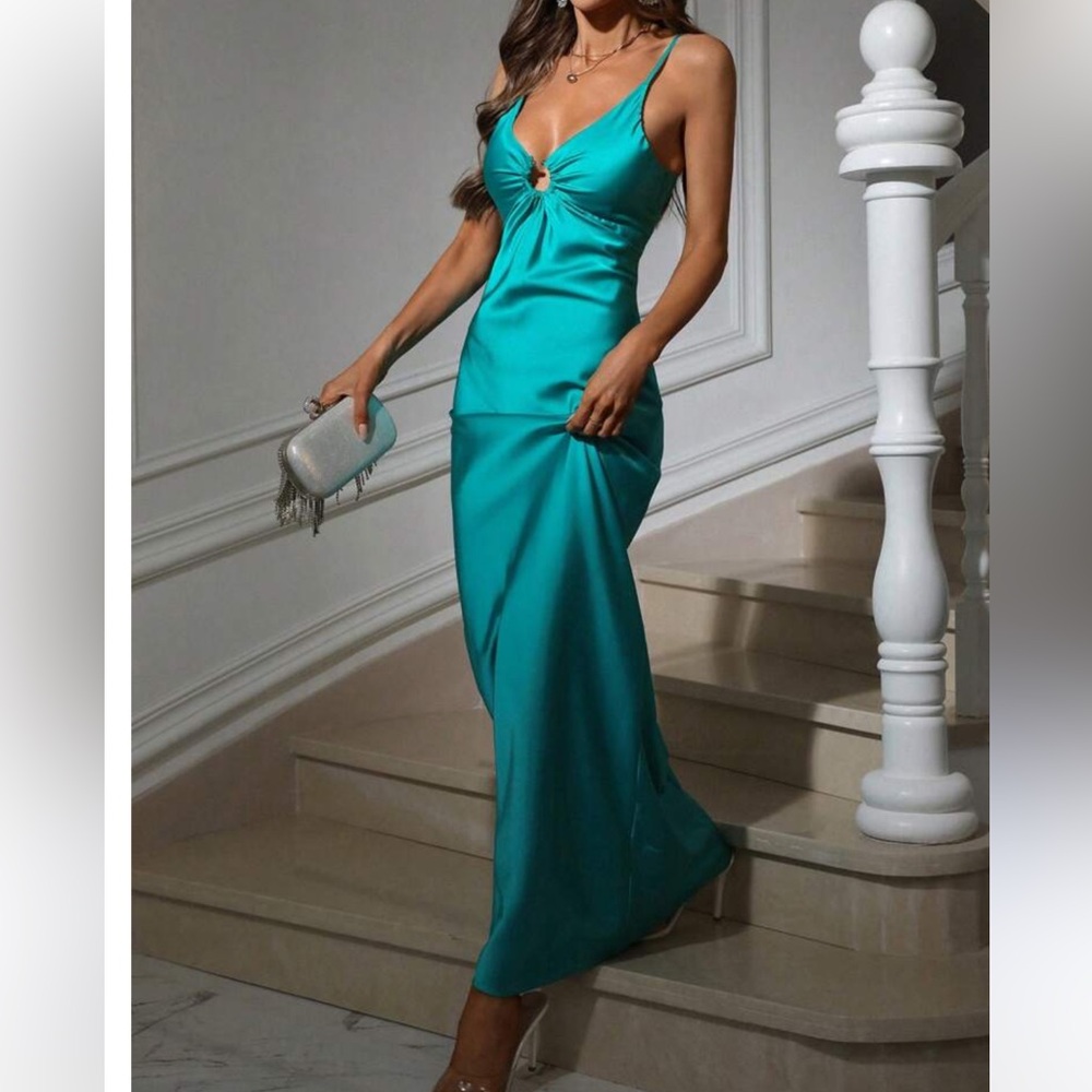 Elegant Teal Satin Dress